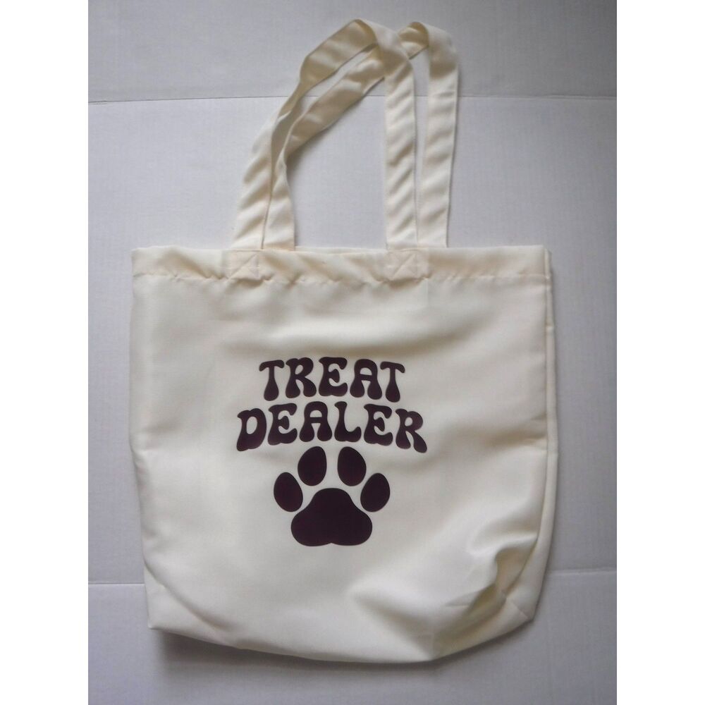 Reusable Ivory Polyester Tote Bag Paw Print